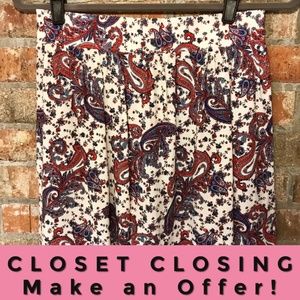 red cream paisley patterned skirt